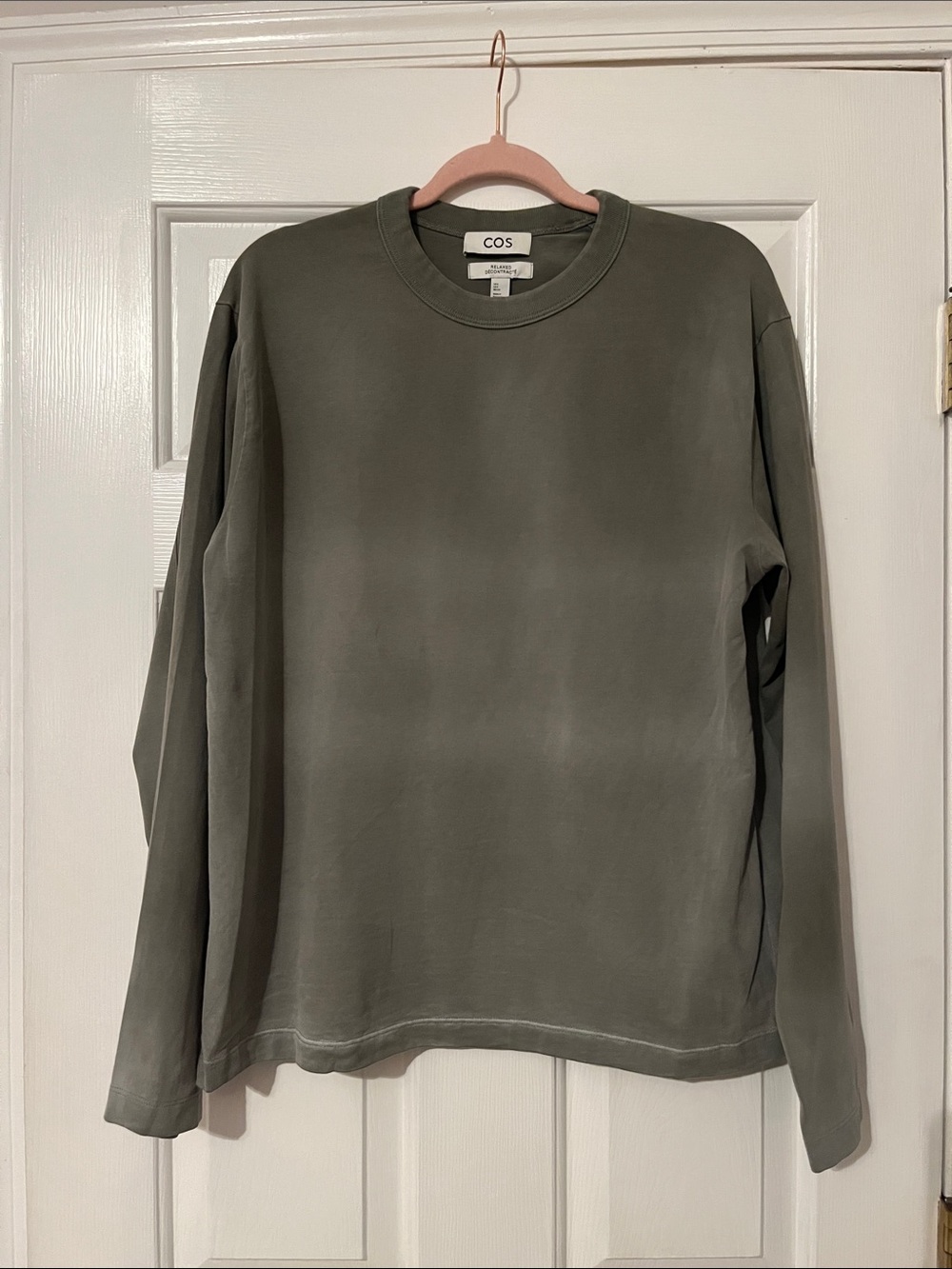 COS Relaxed Heavyweight Long-Sleeve Crewneck Shirt in Olive